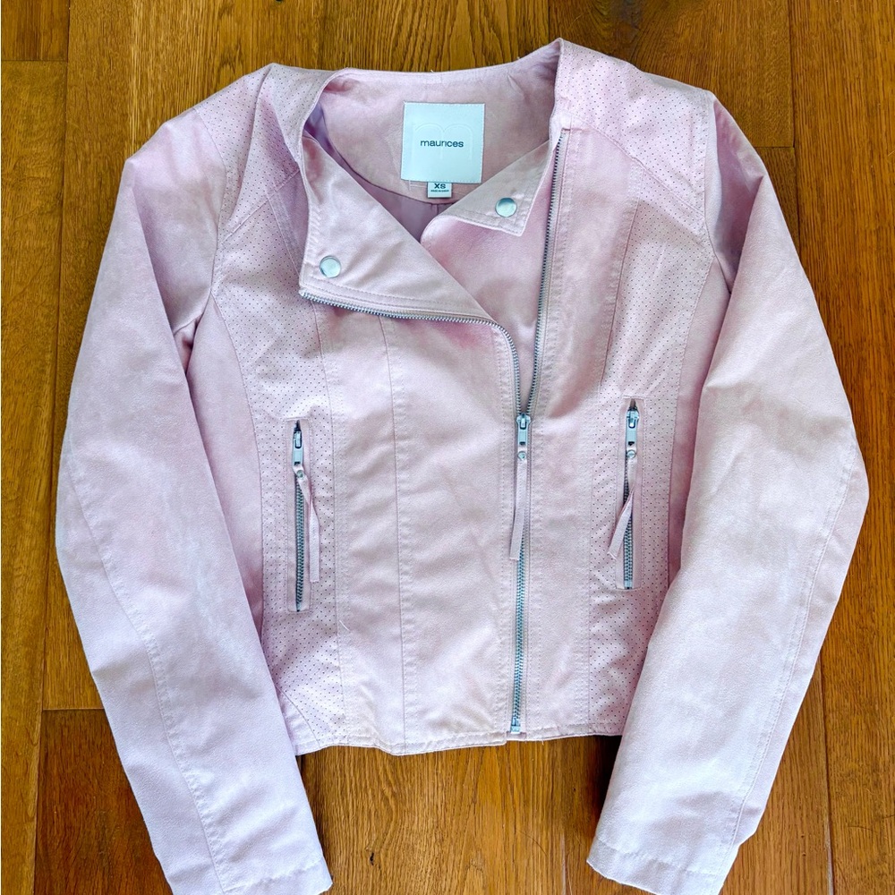 Maurices Pink Faux Suede Moto Jacket XS EUC